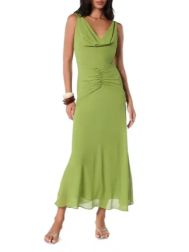 NICHOLAS Women's Calia Ruched Georgette Maxi Dress - Leaf | Thumbnail 2 NICHOLAS Women's Calia Ruched Georgette Maxi Dress - Leaf | Thumbnail 2