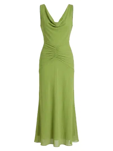 NICHOLAS Women's Calia Ruched Georgette Maxi Dress - Leaf | Thumbnail 1 NICHOLAS Women's Calia Ruched Georgette Maxi Dress - Leaf | Thumbnail 1