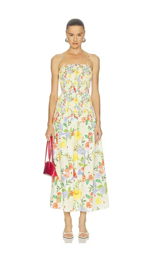Verandah Smocked Cotton Satin Maxi Dress