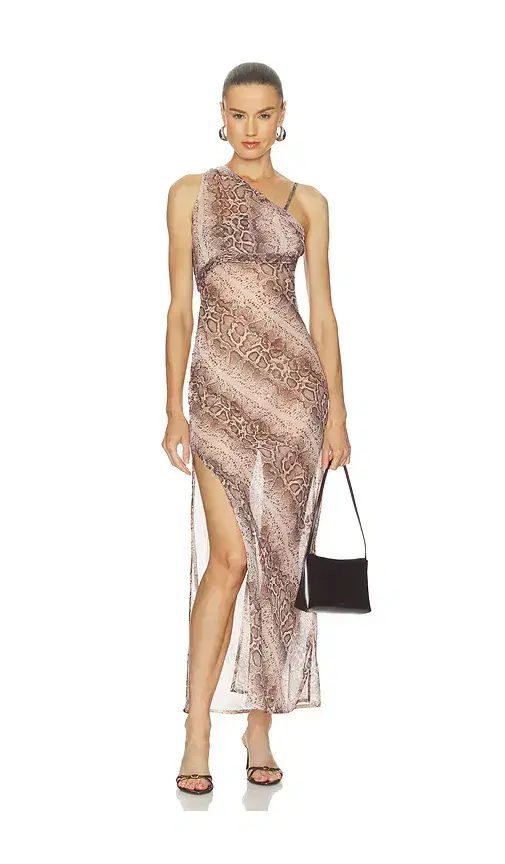 One Teaspoon Negroni Sheer Chiffon One Shoulder Maxi Dress