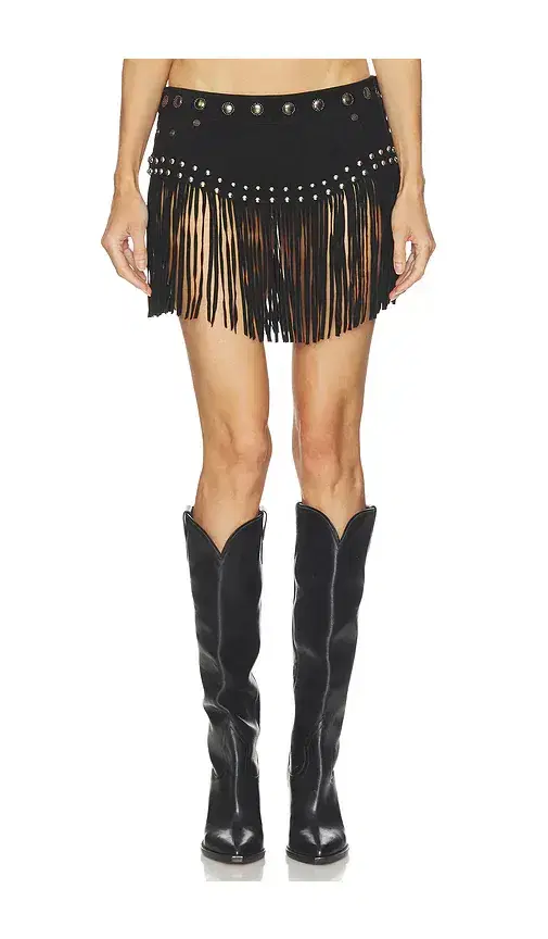 One Teaspoon Rebel Rider Studded Fringe Suede Micro Skirt