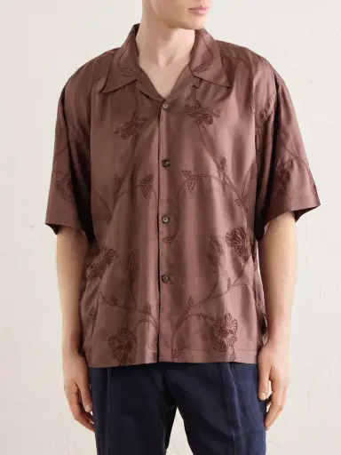 Kardo Rohit Convertible-Collar Floral-Embroidered Silk-Satin Shirt - Men | Thumbnail 3
