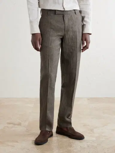 Sunspel Straight-Leg Pleated Linen Suit Trousers - Men | Thumbnail 3