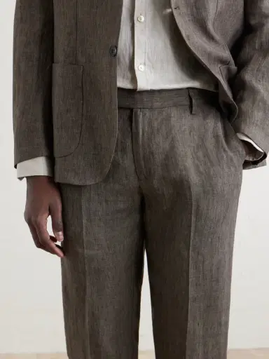 Sunspel Straight-Leg Pleated Linen Suit Trousers - Men | Thumbnail 6