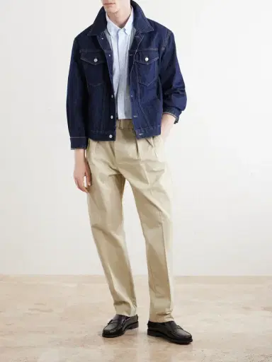 OFFICINE GÉNÉRALE Straight-Leg Pleated Cotton-Twill Chinos - Men | Thumbnail 2