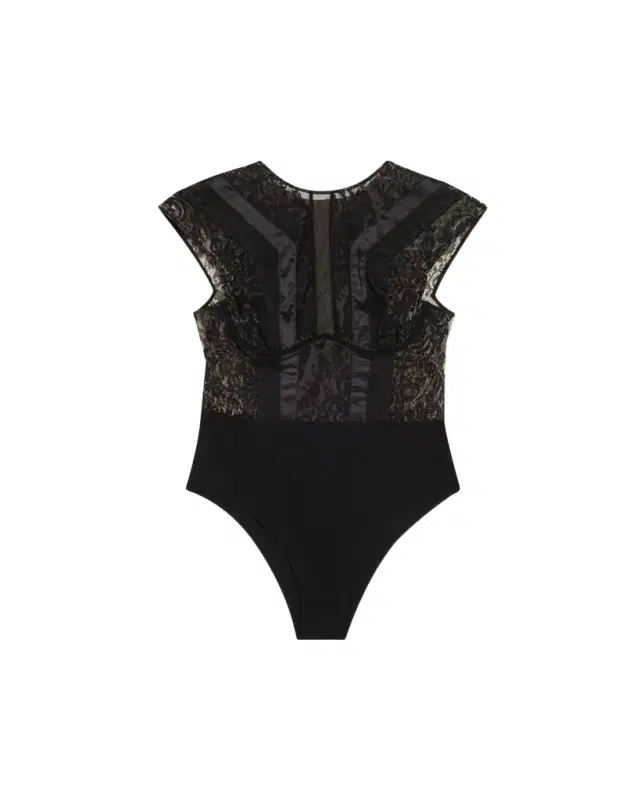 Macy Cap-Sleeve Lace & Satin Bodysuit