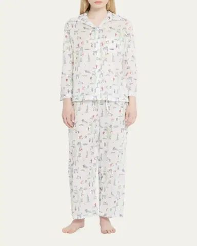 Pour Les Femmes NYC Icon Map-Print Egyptian Cotton Pajama Set | Thumbnail 2