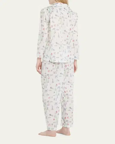 Pour Les Femmes NYC Icon Map-Print Egyptian Cotton Pajama Set | Thumbnail 3