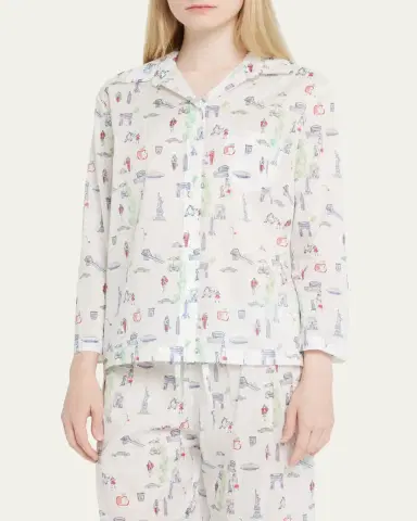 Pour Les Femmes NYC Icon Map-Print Egyptian Cotton Pajama Set | Thumbnail 4