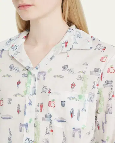 Pour Les Femmes NYC Icon Map-Print Egyptian Cotton Pajama Set | Thumbnail 5