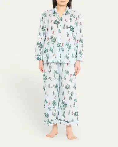 Pour Les Femmes Cropped Ski-Print Cotton Pajama Set | Thumbnail 2 Pour Les Femmes Cropped Ski-Print Cotton Pajama Set | Thumbnail 2