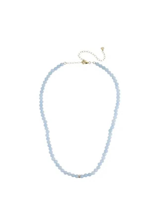 Sydney Evan 14K Diamond Bezel Rondelle Choker with Aquamarine Beads