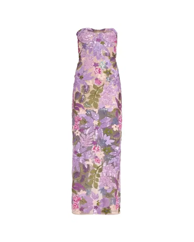 Dahlia Strapless Floral-Embroidered Sequin Gown
