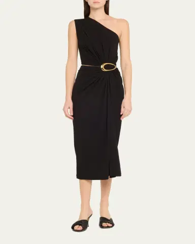 Bottega Veneta One-Shoulder Crepe Viscose Jersey Buckled Dress | Thumbnail 2 Bottega Veneta One-Shoulder Crepe Viscose Jersey Buckled Dress | Thumbnail 2