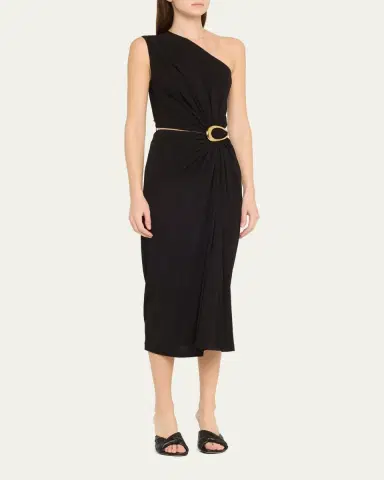 Bottega Veneta One-Shoulder Crepe Viscose Jersey Buckled Dress | Thumbnail 4 Bottega Veneta One-Shoulder Crepe Viscose Jersey Buckled Dress | Thumbnail 4