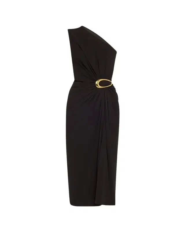 Bottega Veneta One-Shoulder Crepe Viscose Jersey Buckled Dress