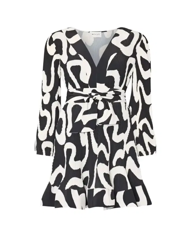 Liv Pleated Ink Swirl Mini Dress