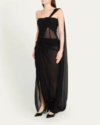 Stella McCartney Asymmetric Draped Crepon Gown | Thumbnail 4 Stella McCartney Asymmetric Draped Crepon Gown | Thumbnail 4