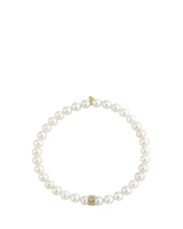 Sydney Evan 6mm Eternity Heart Diamond Rondelle on Pearl Stretch Bracelet
