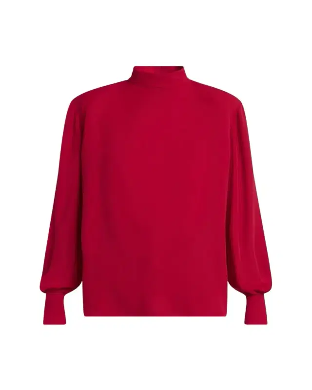 Mock-Neck Silk Long-Sleeve Top