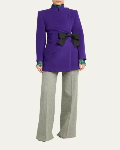 Valentino Garavani Ruched Velour Peacoat With Bow | Thumbnail 2 Valentino Garavani Ruched Velour Peacoat With Bow | Thumbnail 2