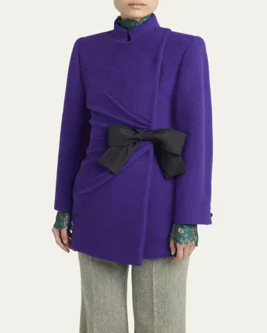 Valentino Garavani Ruched Velour Peacoat With Bow | Thumbnail 4 Valentino Garavani Ruched Velour Peacoat With Bow | Thumbnail 4