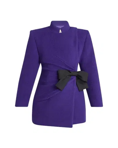 Valentino Garavani Ruched Velour Peacoat With Bow | Thumbnail 1 Valentino Garavani Ruched Velour Peacoat With Bow | Thumbnail 1