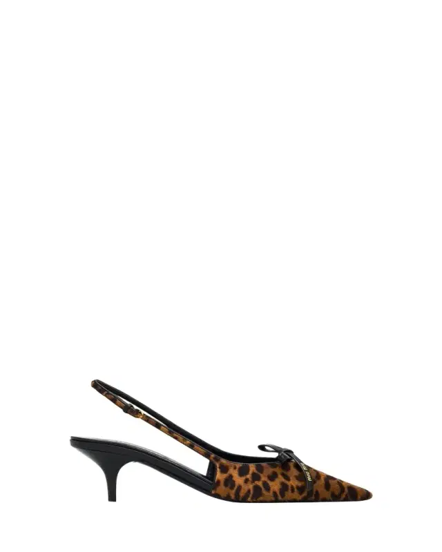 Miu Miu 55mm Leopard Calf Hair Bow Slingback Pumps