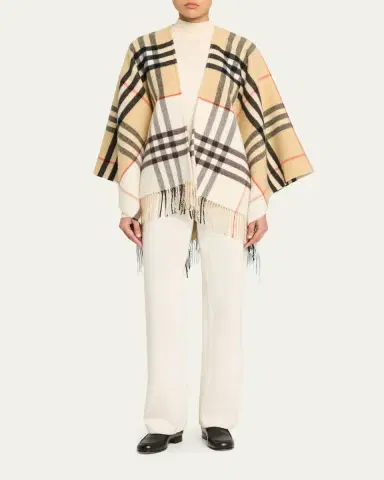 Burberry Contrast Check Cashmere-Wool Cape | Thumbnail 2
