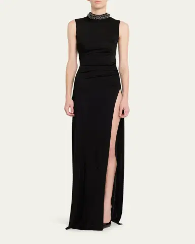 The New Arrivals by Ilkyaz Ozel Fonda Beaded Side-Slit Column Gown | Thumbnail 2 The New Arrivals by Ilkyaz Ozel Fonda Beaded Side-Slit Column Gown | Thumbnail 2