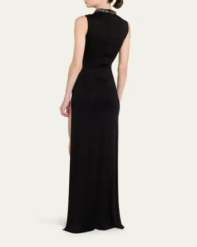 The New Arrivals by Ilkyaz Ozel Fonda Beaded Side-Slit Column Gown | Thumbnail 3 The New Arrivals by Ilkyaz Ozel Fonda Beaded Side-Slit Column Gown | Thumbnail 3
