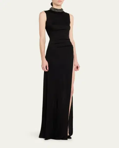 The New Arrivals by Ilkyaz Ozel Fonda Beaded Side-Slit Column Gown | Thumbnail 4 The New Arrivals by Ilkyaz Ozel Fonda Beaded Side-Slit Column Gown | Thumbnail 4