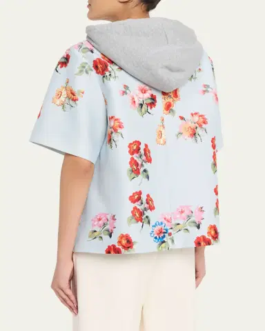 Brandon Maxwell The Aine Floral Silk Faille Short-Sleeve Hoodie | Thumbnail 3 Brandon Maxwell The Aine Floral Silk Faille Short-Sleeve Hoodie | Thumbnail 3