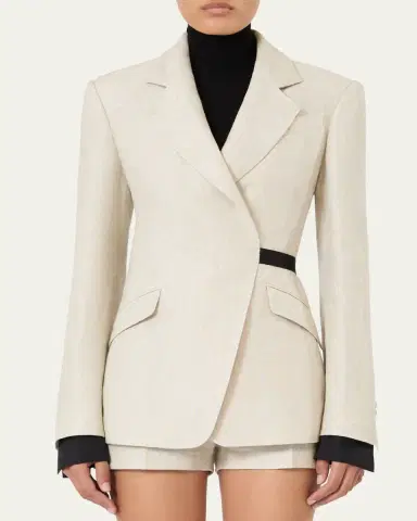 Max Mara Neutro Wrap-Front Linen Drill Blazer | Thumbnail 4 Max Mara Neutro Wrap-Front Linen Drill Blazer | Thumbnail 4