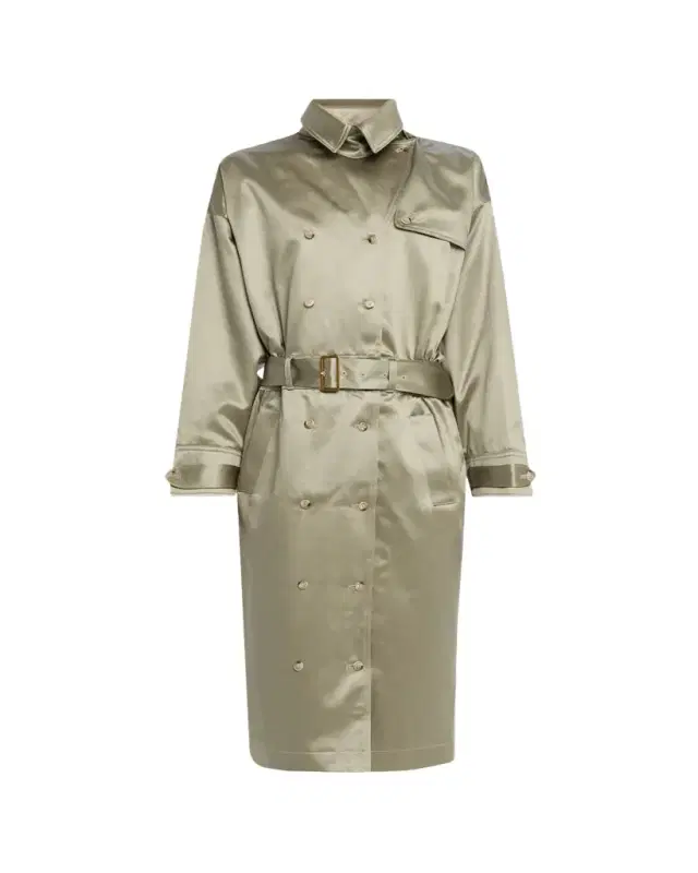 Satin Double-Breasted Midi Trench Dress