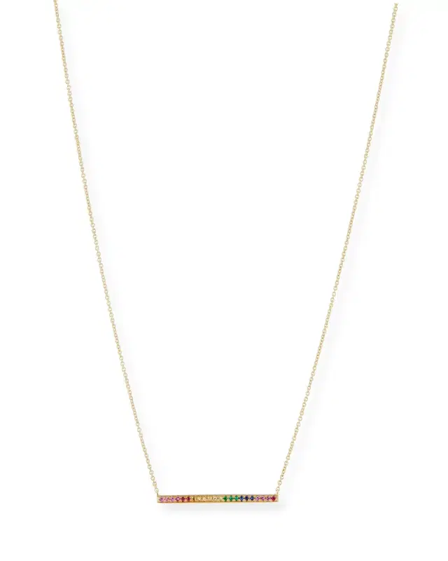 Sydney Evan 14K Rainbow Sapphire Bar Pendant Necklace