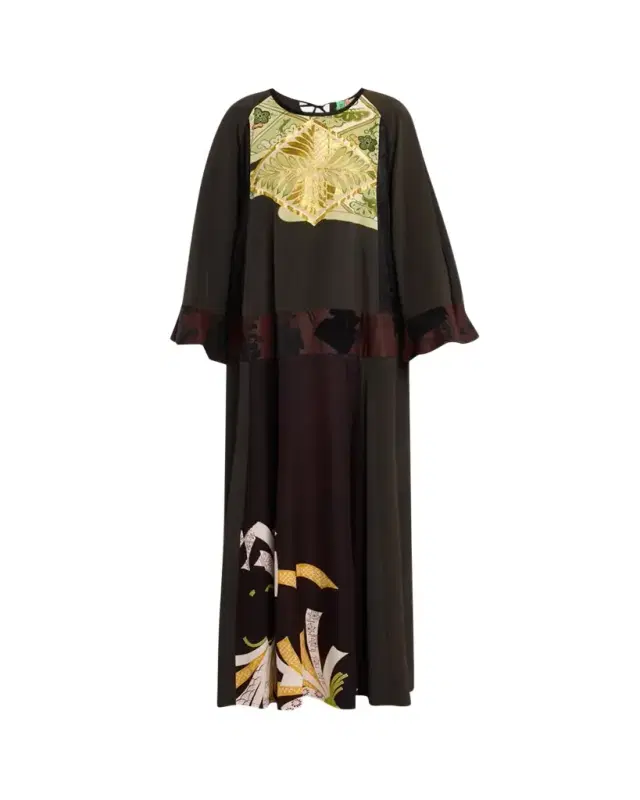 Kendima Vintage Bell-Sleeve Maxi Kimono Dress