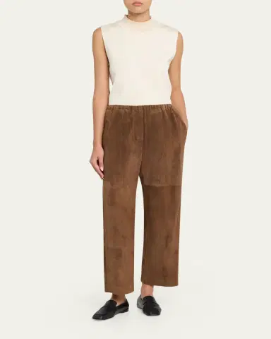 The Row Kenan Suede Straight-Lag Ankle Pull-On Pants | Thumbnail 2 The Row Kenan Suede Straight-Lag Ankle Pull-On Pants | Thumbnail 2