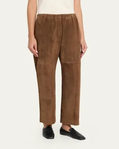 The Row Kenan Suede Straight-Lag Ankle Pull-On Pants | Thumbnail 4 The Row Kenan Suede Straight-Lag Ankle Pull-On Pants | Thumbnail 4