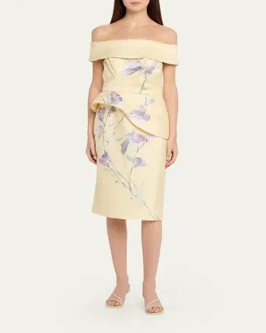 Rickie Freeman for Teri Jon Off-Shoulder Peplum Mikado Midi Dress | Thumbnail 2