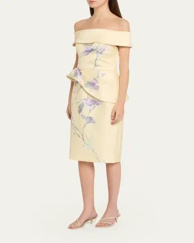 Rickie Freeman for Teri Jon Off-Shoulder Peplum Mikado Midi Dress | Thumbnail 4