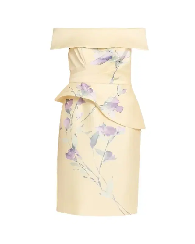 Rickie Freeman for Teri Jon Off-Shoulder Peplum Mikado Midi Dress