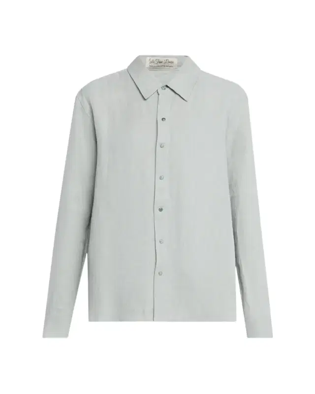 God's True Cashmere Silver Solid Linen Button-Front Shirt