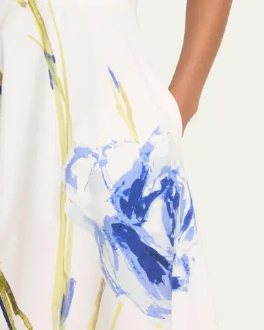 Rickie Freeman for Teri Jon Cotton Floral Print Short-Sleeve Midi Dress | Thumbnail 5