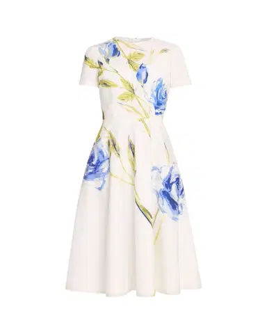 Rickie Freeman for Teri Jon Cotton Floral Print Short-Sleeve Midi Dress | Thumbnail 1
