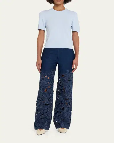 SIMKHAI Betty Embroidered Straight-Leg Jeans | Thumbnail 2 SIMKHAI Betty Embroidered Straight-Leg Jeans | Thumbnail 2