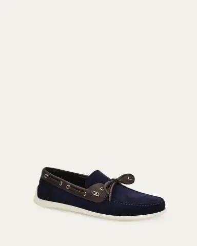 Ferragamo Men's Bahia Suede Leather-Trim Boat Shoes | Thumbnail 2 Ferragamo Men's Bahia Suede Leather-Trim Boat Shoes | Thumbnail 2