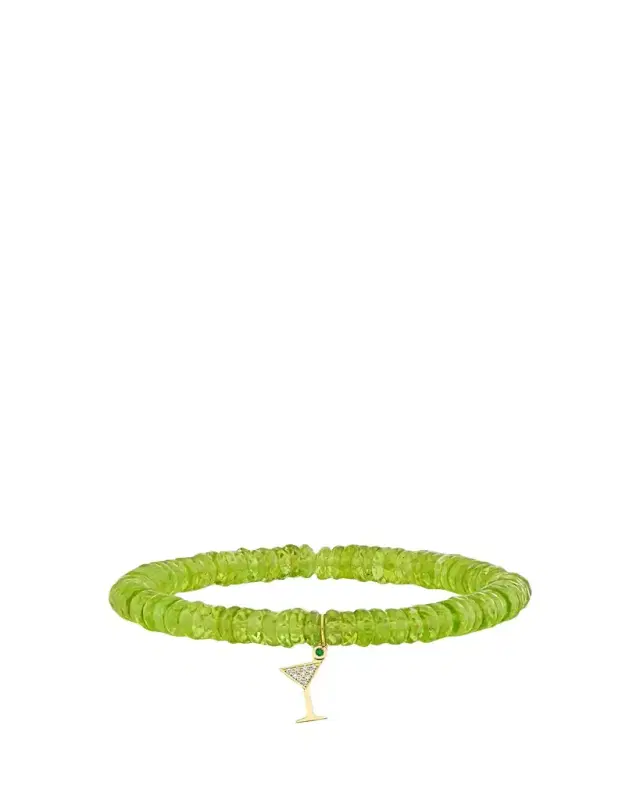 Sydney Evan 14K Diamond Martini Glass Charm on Peridot Bracelet