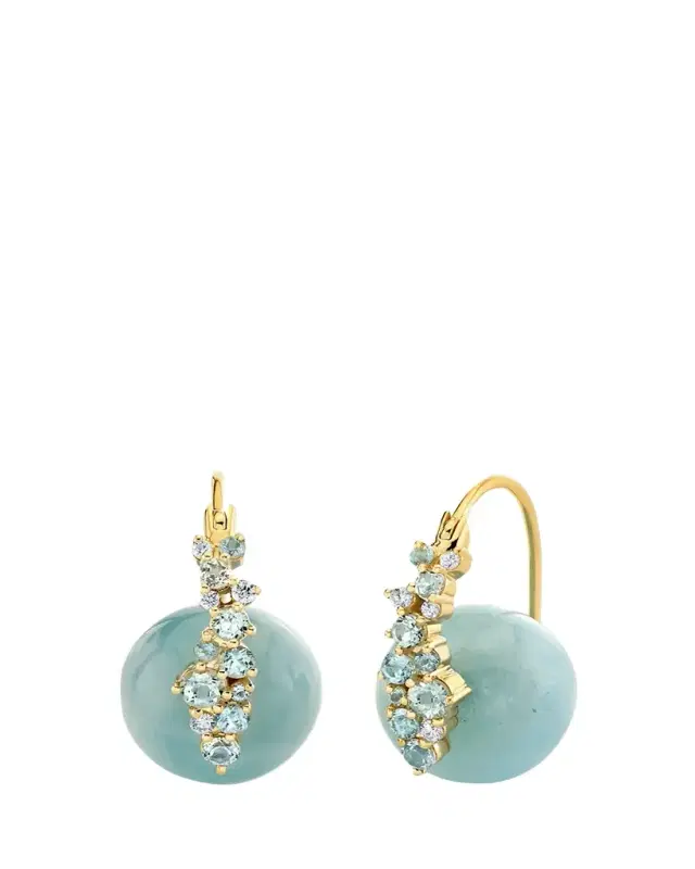 Sydney Evan 14K Blue Topaz and Aquamarine Bead Earrings, 12mm