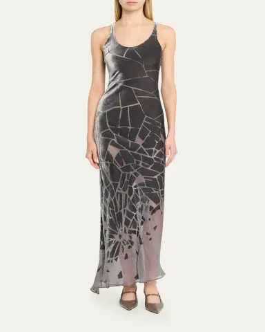 Grace Ling Cracked Velvet Burnout Bias-Cut Maxi Dress | Thumbnail 2 Grace Ling Cracked Velvet Burnout Bias-Cut Maxi Dress | Thumbnail 2